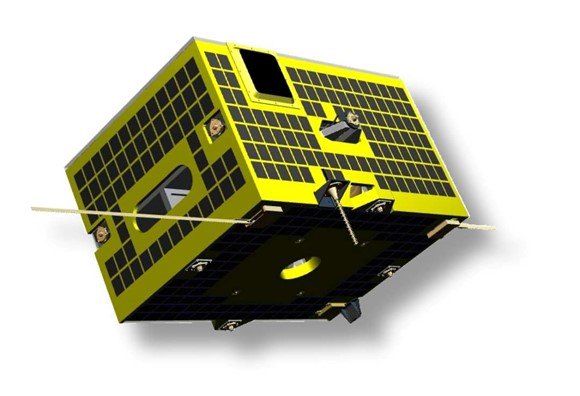 The image shows a design sketch of Tianqin-1, China’s first satellite for space-based gravitational wave detection. (Photo/Official website of Sun Yat-Sen University)